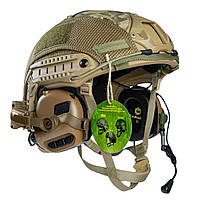 Балістичний Шолом Fast NTS USA NIJ IIIA койот піксель з навушниками EARMOR M32H плюс з мікрофоном