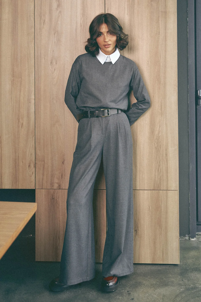 Класичні жіночі брюки палацо широкі з італійської тканини 42-52 розміри різні кольори сірі, фото 1