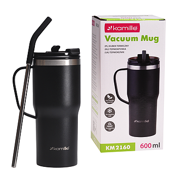 Термогорнятко з нержавіючої сталі Kamille KM-2160 з ручкою і трубочкою 600 мл
