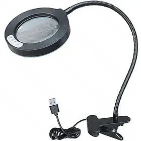 Лупа HandsKit 609, з прищіпкою, 3 кольори підсвітки, 5X діам.-90 мм