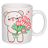 Чашка з друком "Ведмедик з квітами" 330мл (колір білий) (22589), фото 2