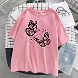 Жіноча оверсайз футболка з принтом метеликів, фото 4