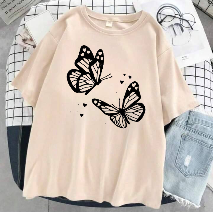 Жіноча оверсайз футболка з принтом метеликів, фото 1