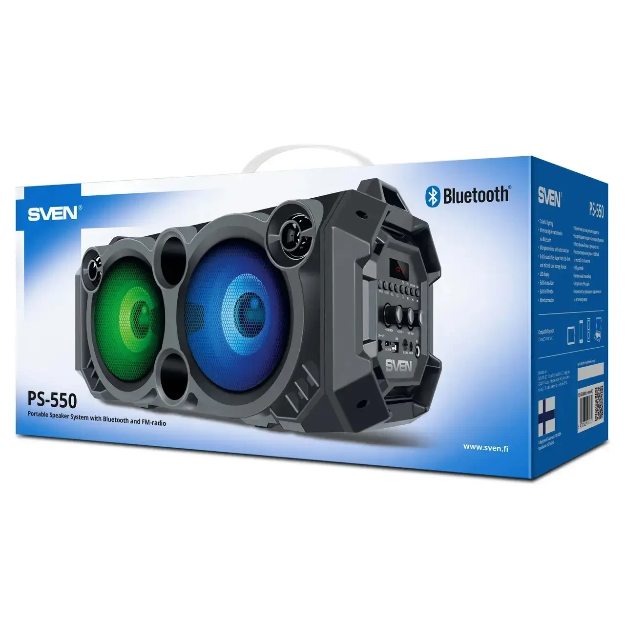 Портативна Bluetooth акустична система Sven PS-550 Black з підсвічуванням для караоке 36 Вт,4 динаміка, фото 1