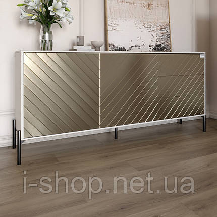 Комод з чорними металевими ніжками LION Амарант 168x40x76,5 см Бетон Style/Перламутровий металік (LION-041923), фото 1
