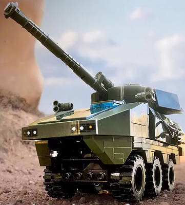 Інтерактивна іграшка Конструктор Колісний танк для хлопчика 342 деталі Збери військову техніку бронеавтомобіль