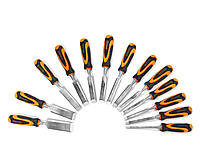 Набір професійних ударних стамесок Polax 12 шт фібергласова ручка 6-38 мм для деревообробки і будівництва