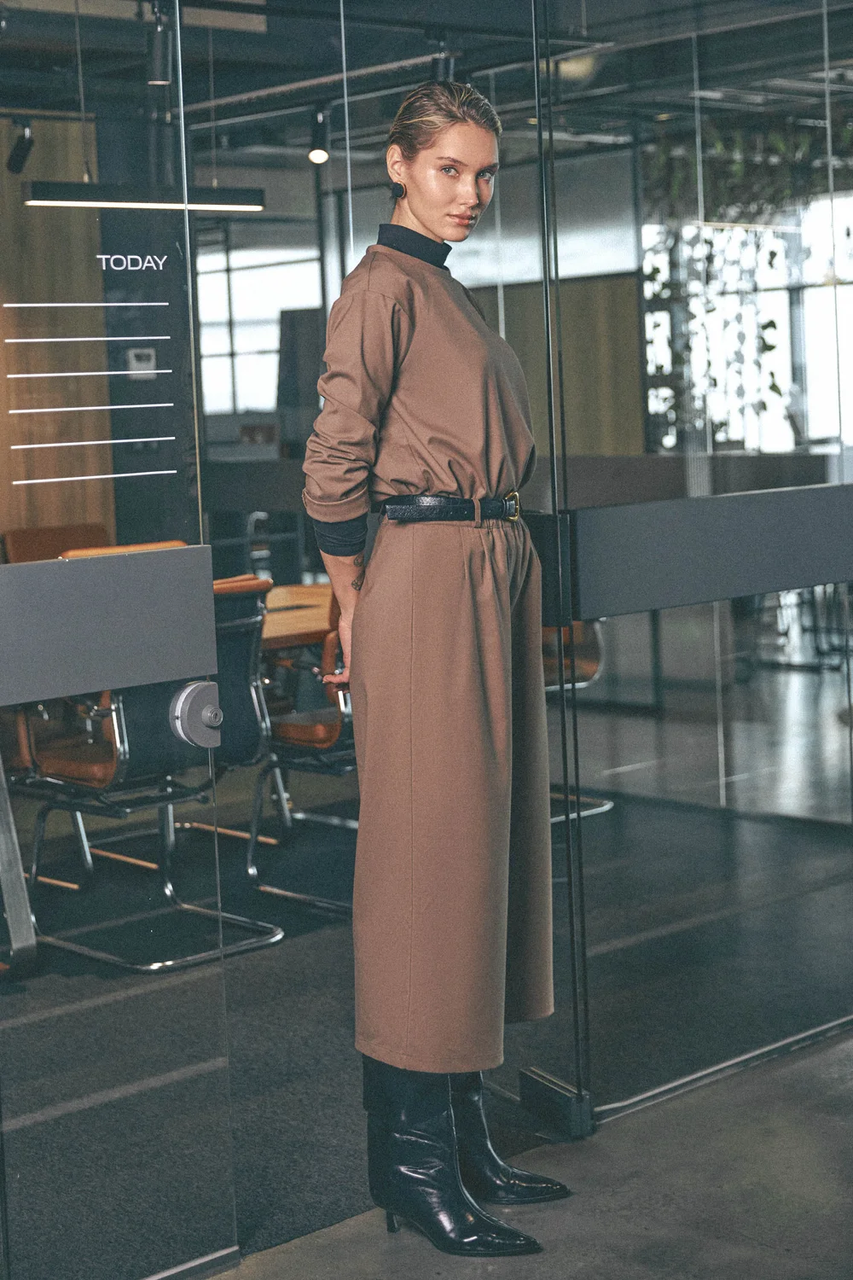 Класичні брюки кюлоти широкі з італійської тканини 42-52 розміри різні кольори коричневі, фото 1