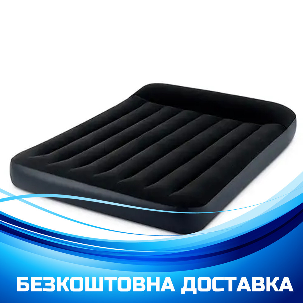 Надувний матрац велюр з підголівником (137-191-25 см.) Intex 64142 Чорний, фото 1