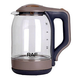 Електрочайник скляний, чайник з підсвіткою Raf R.7839 2 л, 2200 Вт, LED-підсвітка, поворотна підставка