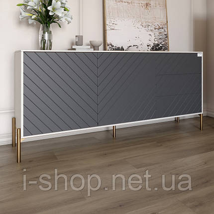 Комод з золотими металевими ніжками LION Амарант 168x40x76,5 см Бетон Style/Графітовий (LION-041939), фото 1