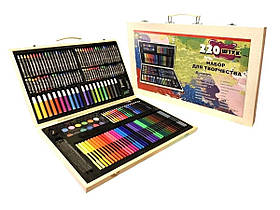 Набір для малювання, художній набір у валізі 220 предметів, у дерев’яному кейсі, для творчості і малювання