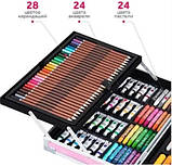 Набір для малювання, художній набір Єдиноріг 145 предметів, рожевий алюмінієвий чемодан, маркери, фарби, олівці, фото 6