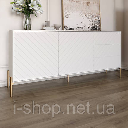 Комод з золотими металевими ніжками LION Амарант 168x40x76,5 см Бетон Style/Білий (LION-041955), фото 1
