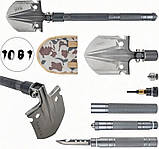 Складана лопата, багатофункціональна лопата 10в1 Multifunctional Shovel туристична, з чохлом, металева ручка, фото 3