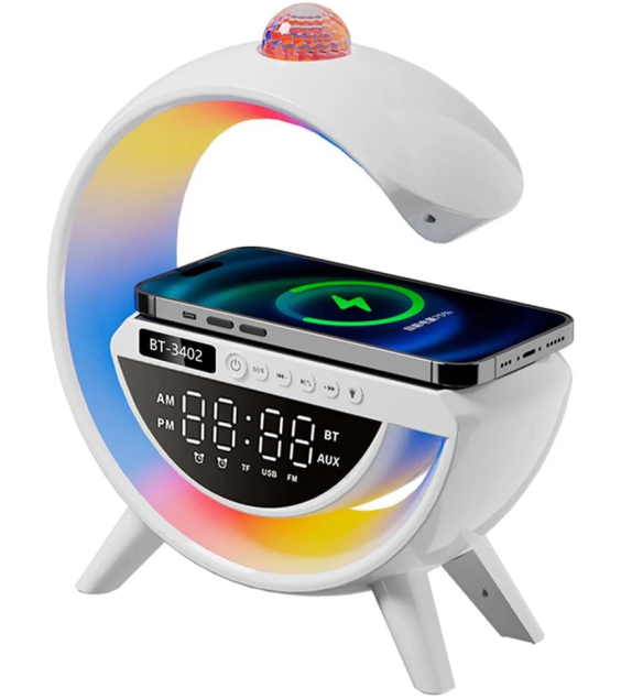 Смарт-лампа настільна, лампа з Bluetooth-колонкою BT3402 G-Smart Light, RGB, бездротова зарядка