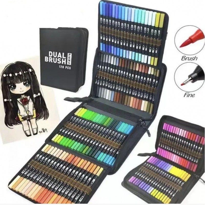 Набір маркерів, двосторонні Dual Brush Pens 120 шт, у чохлі, для скетчингу і творчості