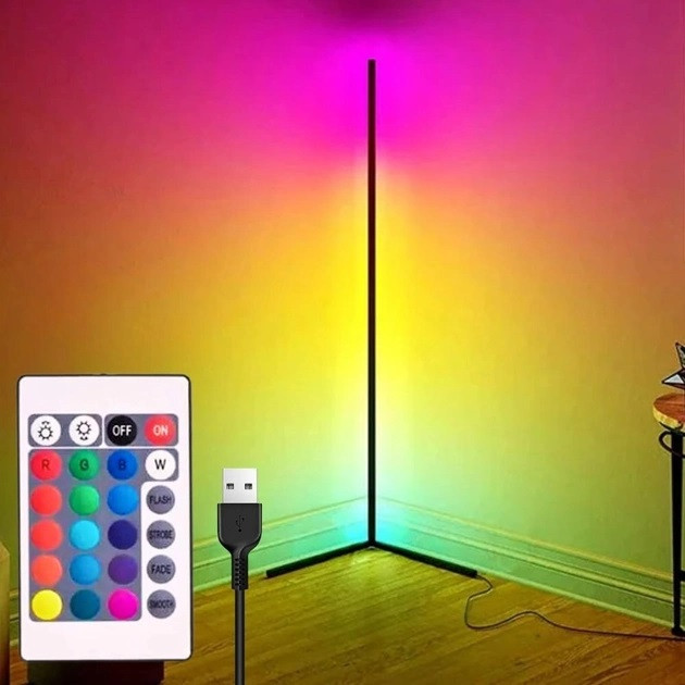 Кутова лампа, підлогова RGB лампа 1.2 м для підсвітки фону, чорний корпус