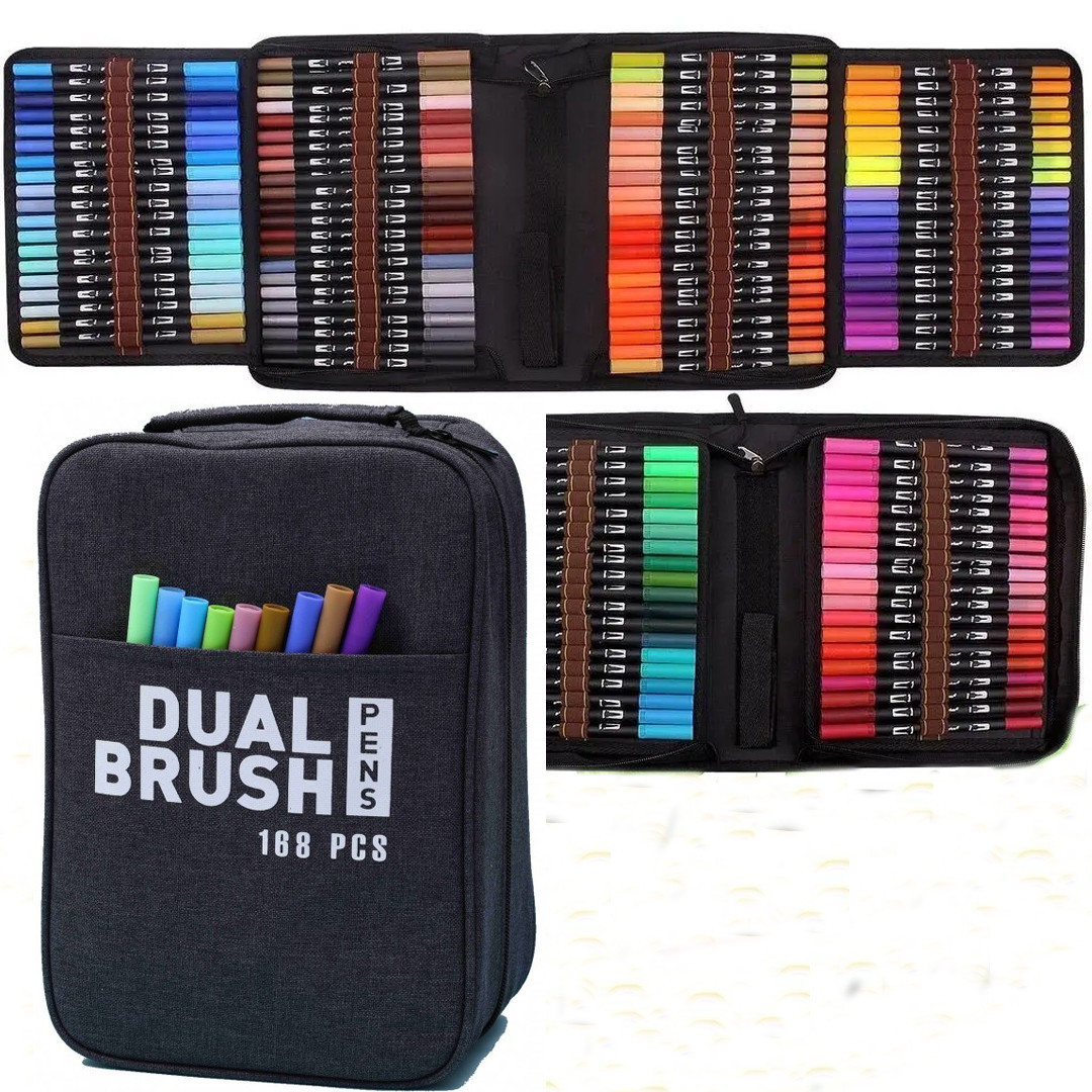 Набір маркерів, двосторонні Dual Brush Pens 168 шт, у чохлі, для скетчингу і творчості
