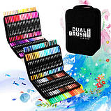 Набір маркерів, двосторонні Dual Brush Pens 168 шт, у чохлі, для скетчингу і творчості, фото 4