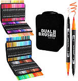 Набір маркерів, двосторонні Dual Brush Pens 168 шт, у чохлі, для скетчингу і творчості, фото 6
