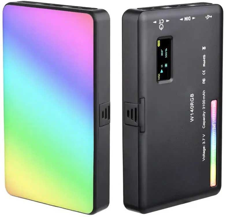Світло для відеозйомки, RGB накамерна лампа Andoer W140 акумуляторна, 140 LED, 2500–9000K, для фото і відео