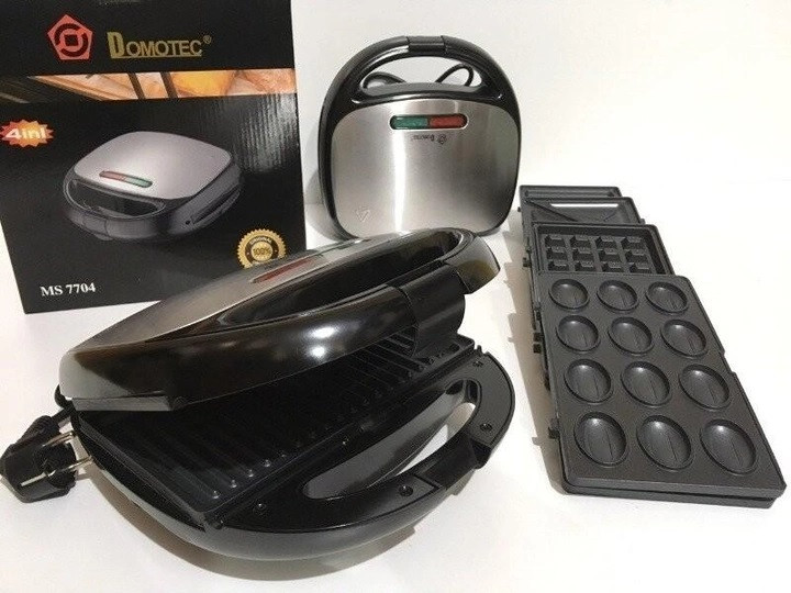 Мультимейкер 4в1, вафельниця гриль Domotec MS-7704 1000 Вт, орешниця, бутербродниця зі змінними панелями