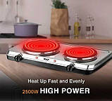 Електроплита настільна, плита з двома конфорками RAF R.8007 2500 Вт, дискова, корпус з нержавійки, фото 8
