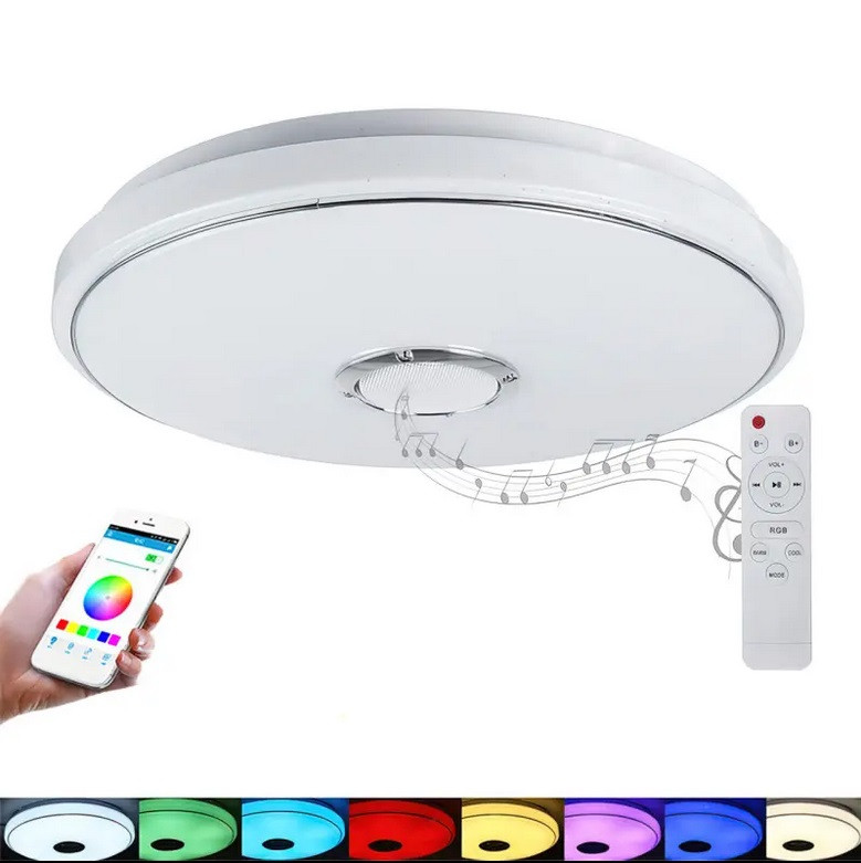 Світильник стельовий, розумна LED люстра i-Link 38 см RGB з Bluetooth-колонкою, пультом і додатком APP