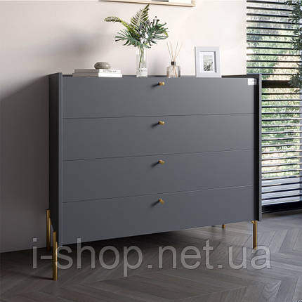 Комод із 4 шухлядами LION Wood із золотими ніжками 100х90х45 см Антрацит (LION-042957), фото 1