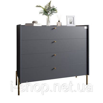 Комод із 4 шухлядами LION Wood із золотими ніжками 100х90х45 см Антрацит (LION-042957), фото 3