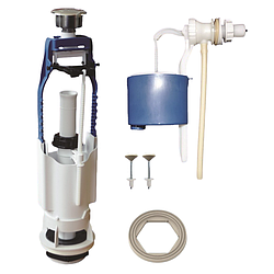 Арматура для бачка унітаза 1 кнопкова Завод 68.54 комплект впускний та випускний клапан бічне підключення