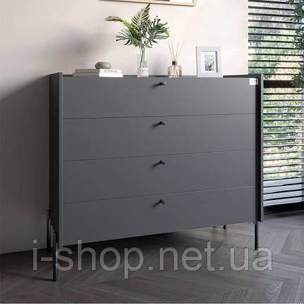 Комод із 4 шухлядами LION Wood з чорними ніжками 100х90х45 см Антрацит (LION-042972), фото 1