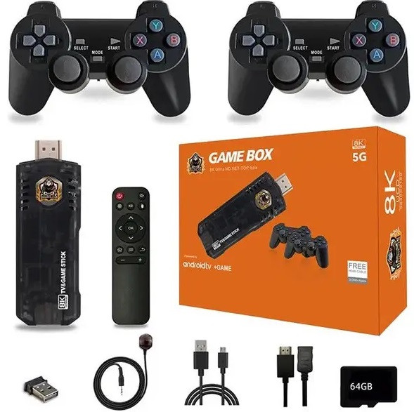 ТВ-приставка ігрова, смарт приставка X8 4K, Android TV, з емулятором ретроігор, джойстики в комплекті, Ultra HD, Wi-Fi, HDMI, фото 1