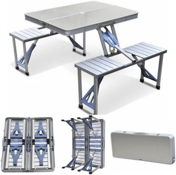 Складаний стіл, туристичний набір Folding Table 135×85×66 см алюмінієвий чемодан, зі стільцями для пікніка