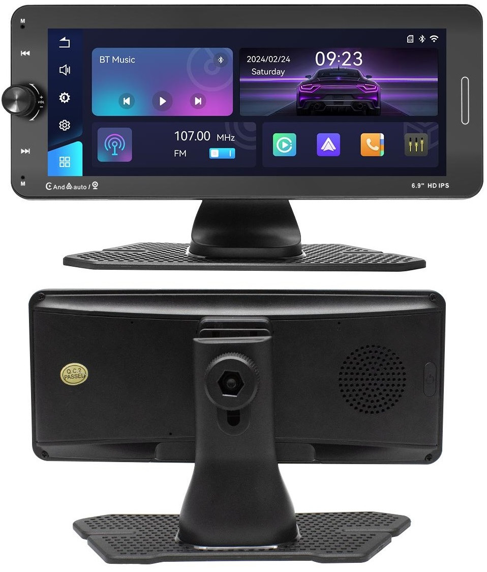Дисплей в авто, універсальний сенсорний монітор 601W 6.9" IPS з Apple CarPlay, Android Auto, пультом на кермо, Bluetooth