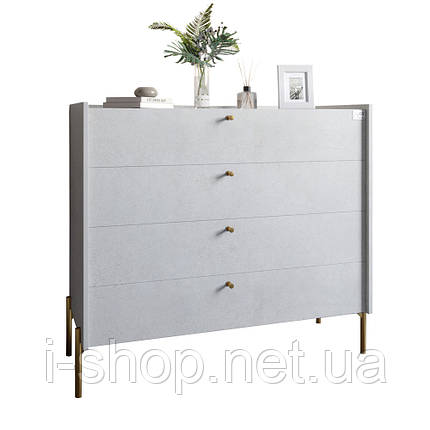 Комод із 4 шухлядами LION Wood із золотими ніжками 100х90х45 см Бетон style (LION-042959), фото 3