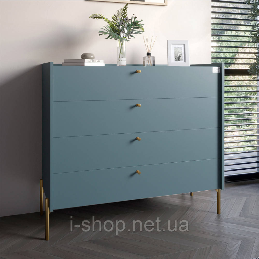 Комод із 4 шухлядами LION Wood із золотими ніжками 100х90х45 см Граніт сірий (LION-042961)