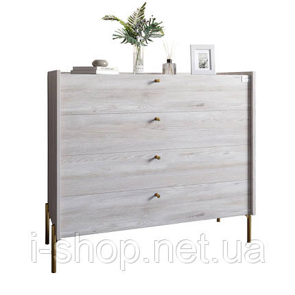 Комод із 4 шухлядами LION Wood із золотими ніжками 100х90х45 см Самоа Димчастий (LION-042962), фото 3