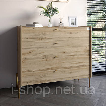Комод із 4 шухлядами LION Wood із золотими ніжками 100х90х45 см Дуб Аппалачі (LION-042963), фото 1