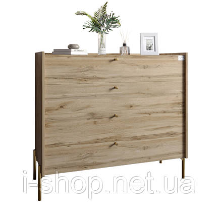 Комод із 4 шухлядами LION Wood із золотими ніжками 100х90х45 см Дуб Аппалачі (LION-042963), фото 3