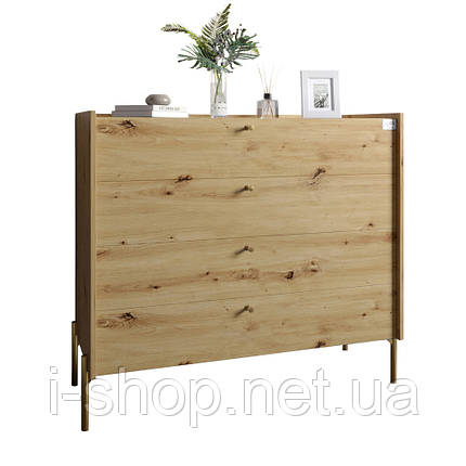 Комод із 4 шухлядами LION Wood із золотими ніжками 100х90х45 см Дуб Артизан (LION-042964), фото 3