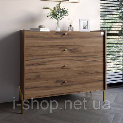 Комод із 4 шухлядами LION Wood із золотими ніжками 100х90х45 см Дуб Ліворно (LION-042965), фото 1