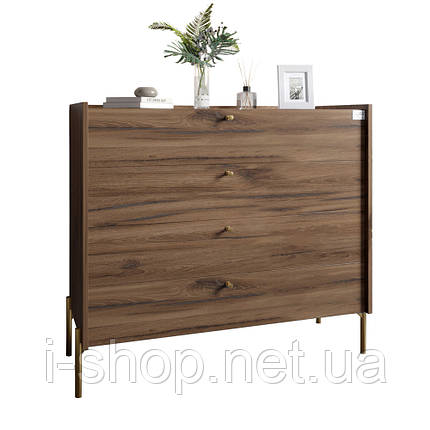 Комод із 4 шухлядами LION Wood із золотими ніжками 100х90х45 см Дуб Ліворно (LION-042965), фото 3