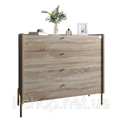 Комод із 4 шухлядами LION Wood із золотими ніжками 100х90х45 см Дуб Сонома Трюфель (LION-042967), фото 3