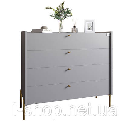 Комод із 4 шухлядами LION Wood із золотими ніжками 100х90х45 см Кашемір (LION-042968), фото 3