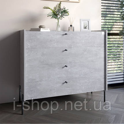 Комод із 4 шухлядами LION Wood із чорними ніжками 100х90х45 см Бетон (LION-042973), фото 1