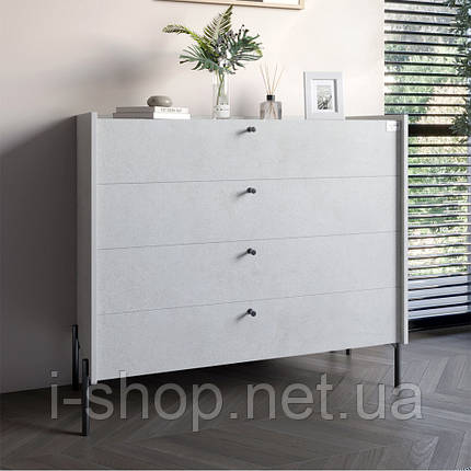 Комод із 4 шухлядами LION Wood із чорними ніжками 100х90х45 см Бетон style (LION-042974), фото 1