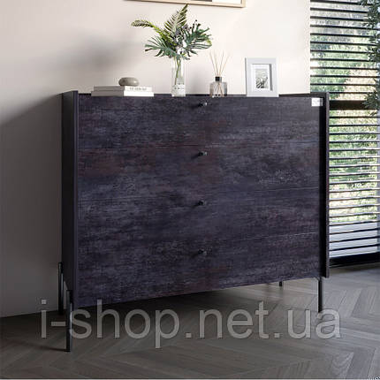 Комод із 4 шухлядами LION Wood із чорними ніжками 100х90х45 см Бетон темний (LION-042975), фото 1