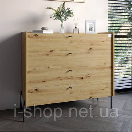 Комод із 4 шухлядами LION Wood із чорними ніжками 100х90х45 см Дуб Артизан (LION-042978), фото 1